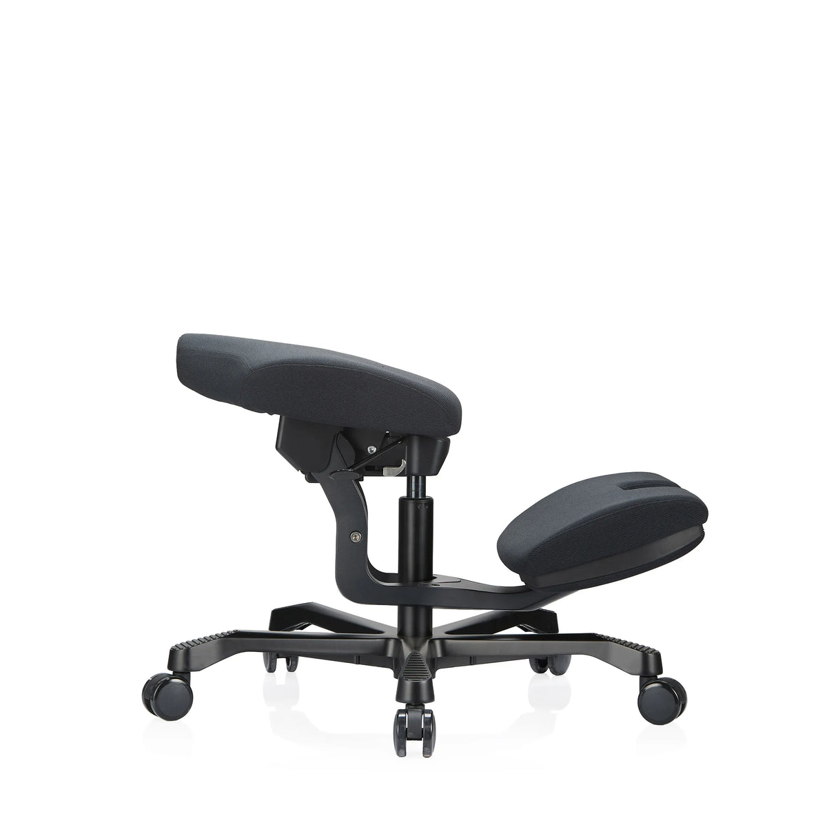 EvoShift kneeling chair in black with padded seat and knee rest on a five-star base with castors by hjh OFFICE