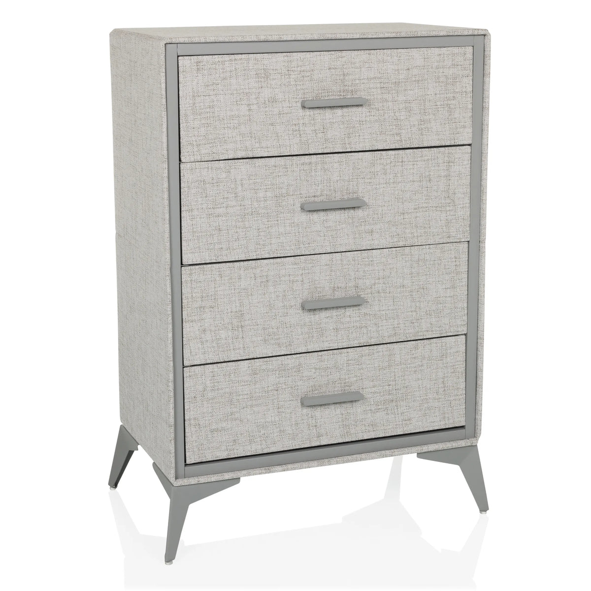 Grey Chest of drawers SKUFFY with four drawers and slim legs by hjh LIVING – 360-degree view (front view 15°)