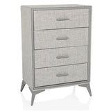 Grey Chest of drawers SKUFFY with four drawers and slim legs by hjh LIVING – 360-degree view (front view 15°)
