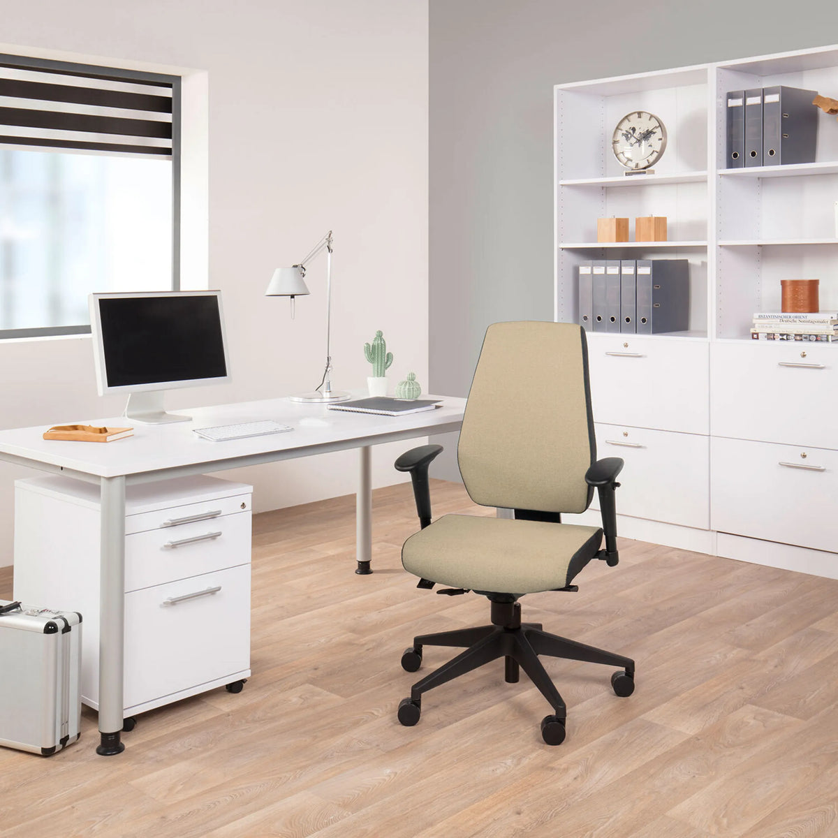 Beige Professional Office Chair PRO-TEC 500 with adjustable armrests and caster base by hjh OFFICE