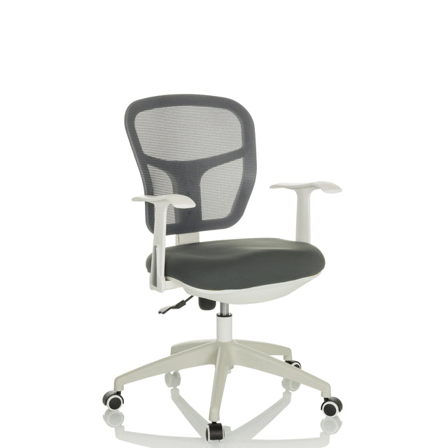 Grauer Homeoffice-Bürostuhl TOP 108 W mit Netzrückenlehne und weißem Gestell von hjh OFFICE