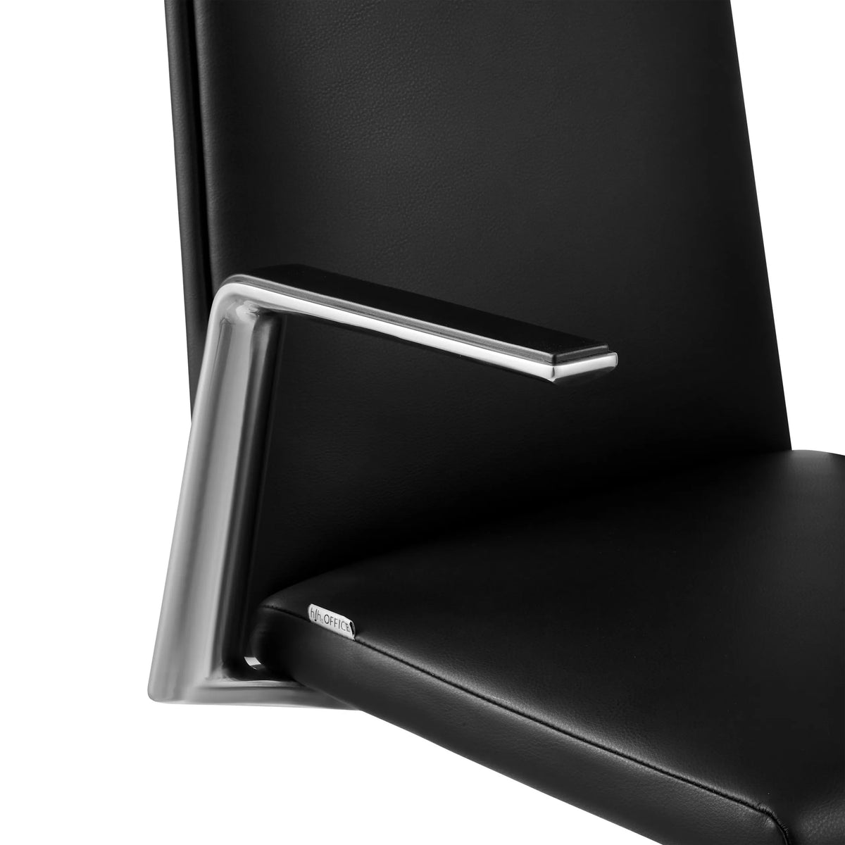 Chrome-finished armrest of the AMBASSADO V guest chair with black leather upholstery by hjh OFFICE