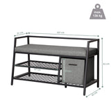 Dimensional drawing of the Shoe Cabinet Estha Loft with 107 × 62 cm and maximum load capacity of 136 kg by hjh LIVING