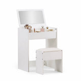 Weißer Schminktisch Glamdesk mit Spiegel, integriertem Fach für Utensilien und passendem Hocker von hjh LIVING