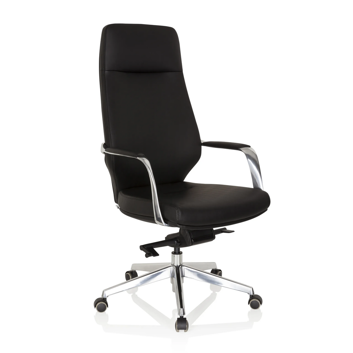 Black Professional Executive Chair VELVET with armrests and five-caster base by hjh OFFICE – 360-degree view (front three-quarter view 40°)