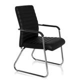 Black guest chair STEEL V with horizontal stitching and sled base by hjh OFFICE – 360-degree view (front three-quarter view 60°)