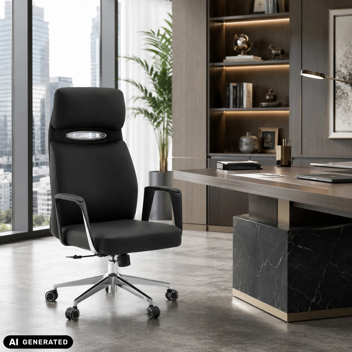 Black Professional Executive Chair VELVET ECO with chrome frame and carpet castors by hjh OFFICE