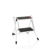White Folding Ladder SOLID W1 with two non-slip steps by hjh OFFICE – 360-degree view (front view 20°)
