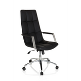 Black leather Home Office Executive Chair SARANTO PRO with glossy five-caster base by hjh OFFICE – 360-degree view (front three-quarter view 38°)