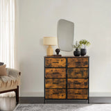RAGALA LIGHT chest of drawers in smoked oak with eight drawers and a black metal frame by hjh LIVING