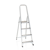 Silver Folding Ladder SOLID II made of aluminium with four steps and handle by hjh OFFICE – 360-degree view (front view 20°)