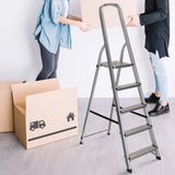 Five-step Folding Ladder SOLID III made of aluminium with safety rail by hjh OFFICE