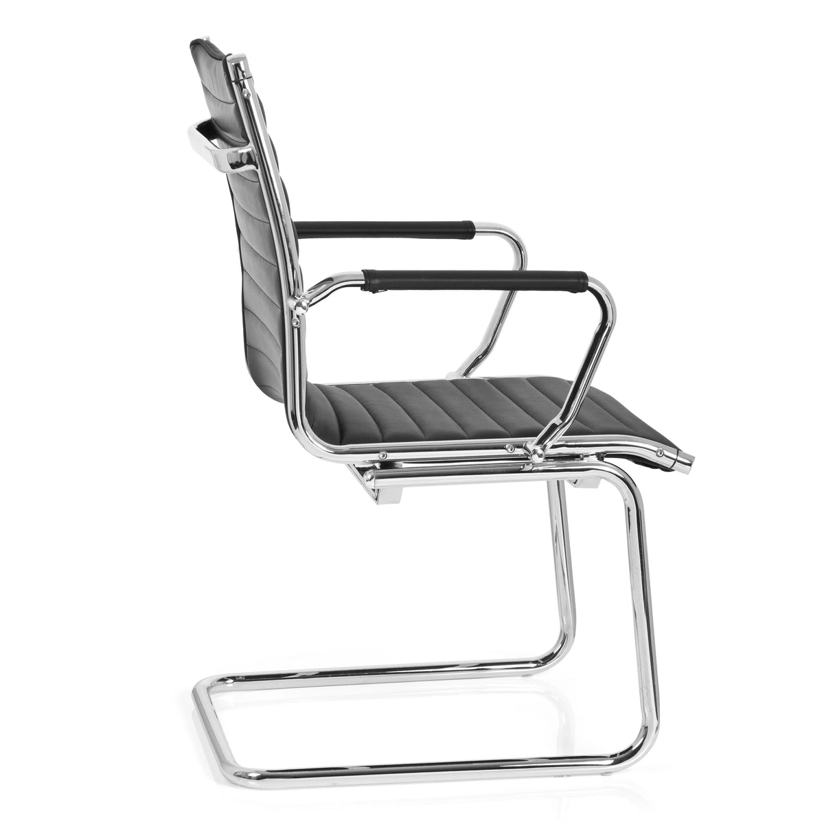 Black Cantilever chair VEMONA V with cross-stitching and chrome armrests by hjh OFFICE – 360-degree view (side profile 100°)