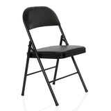 Black folding chair TUDELA H with faux leather upholstery by hjh OFFICE – 360-degree view (front three-quarter view 45°)
