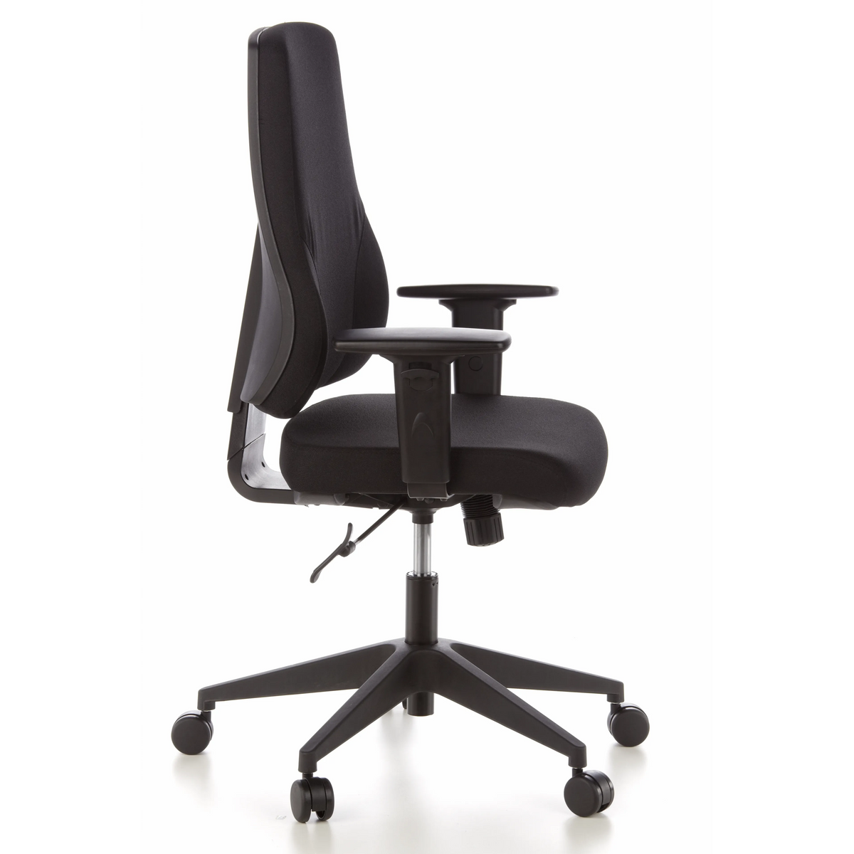 Black Professional Office Chair PRO-TEC 100 with armrests and five-caster base by hjh OFFICE – 360-degree view (side profile 80°)