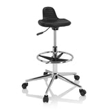Black Swivel stool TOP WORK 03 I with foot ring and five-caster base by hjh OFFICE – 360-degree view (front view 20°)