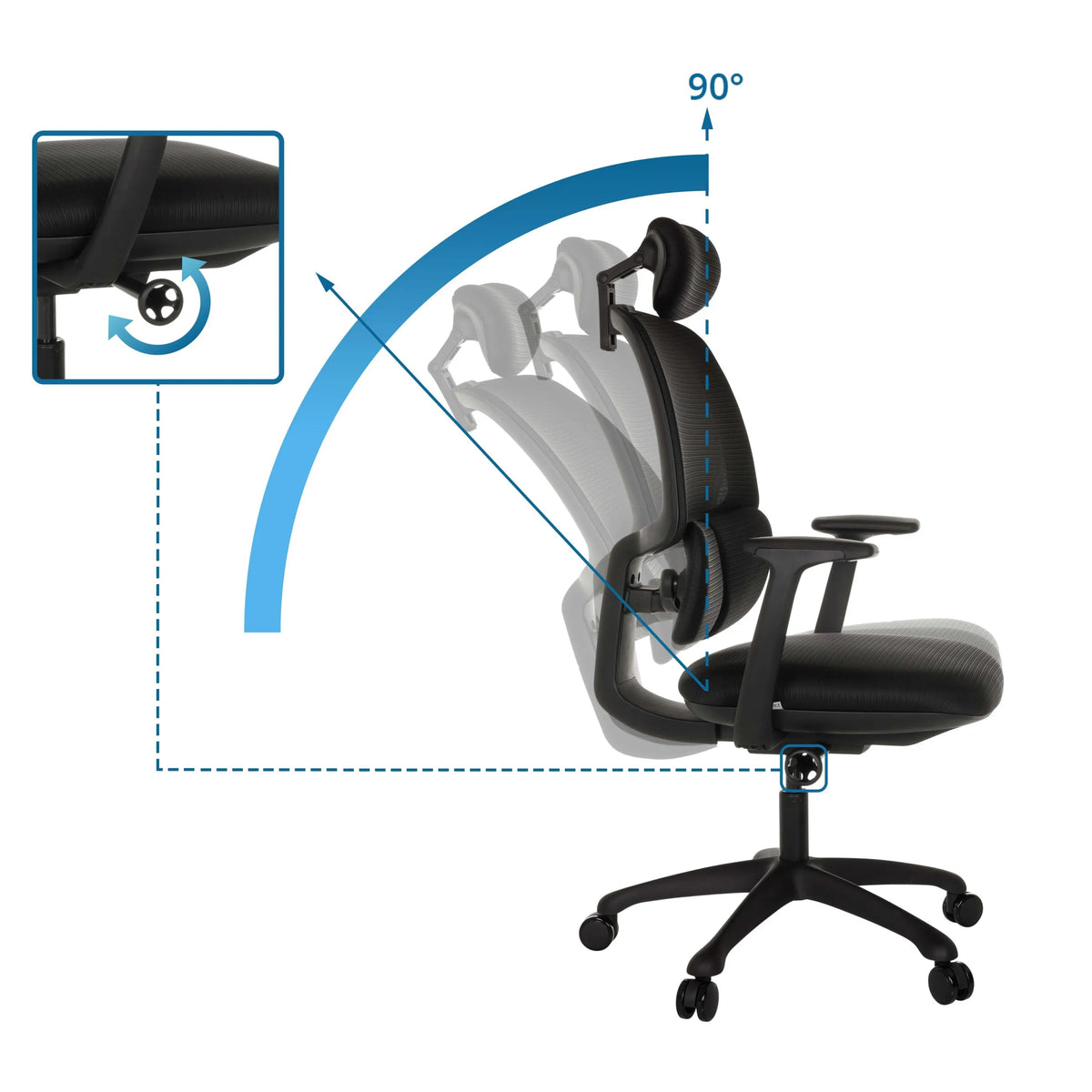Tilt mechanism with 90-degree backrest adjustment of the Professional Office Chair RI-COVER by hjh OFFICE