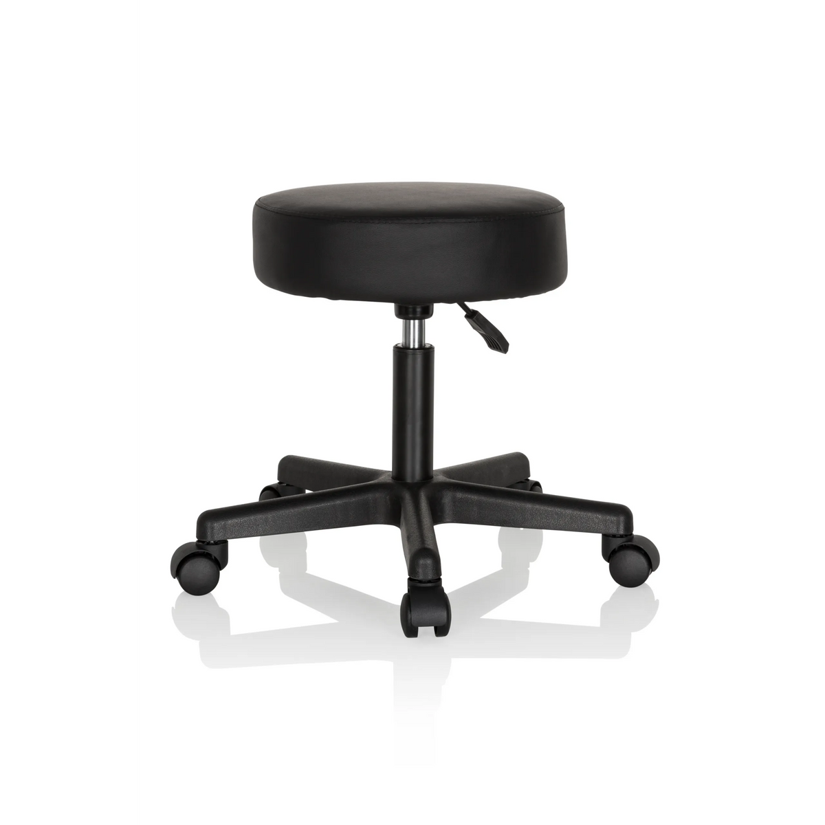 Black Swivel stool OPERATOR I with padded seat and five-caster base by hjh OFFICE – 360-degree view (front three-quarter view 40°)