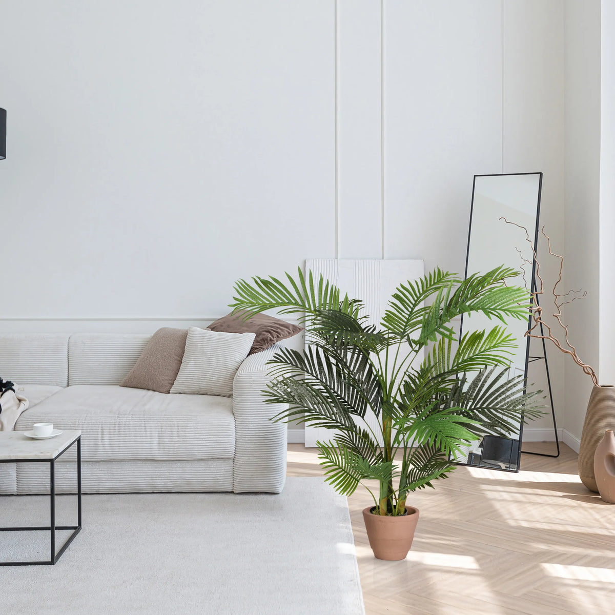 Green artificial plant ARECA II in a brown pot by hjh OFFICE