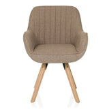 Beige upholstered chair SCANDI SOFT with structured fabric cover and four wooden legs by hjh LIVING – 360-degree view (front view 0°)