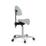 Grey Saddle stool TOP WORK 20 with backrest and five-caster base by hjh OFFICE – 360-degree view (rear three-quarter view 120°)