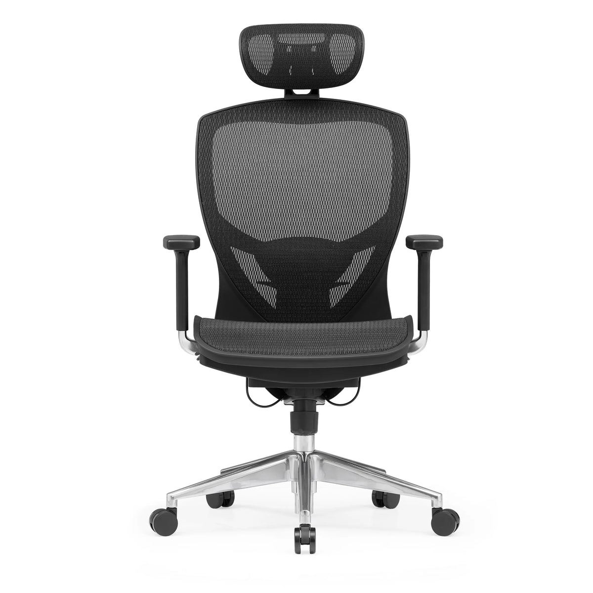 Black High End Office Chair VENUS ONE with mesh back and five-caster base by hjh OFFICE – 360-degree view (front view 0°)