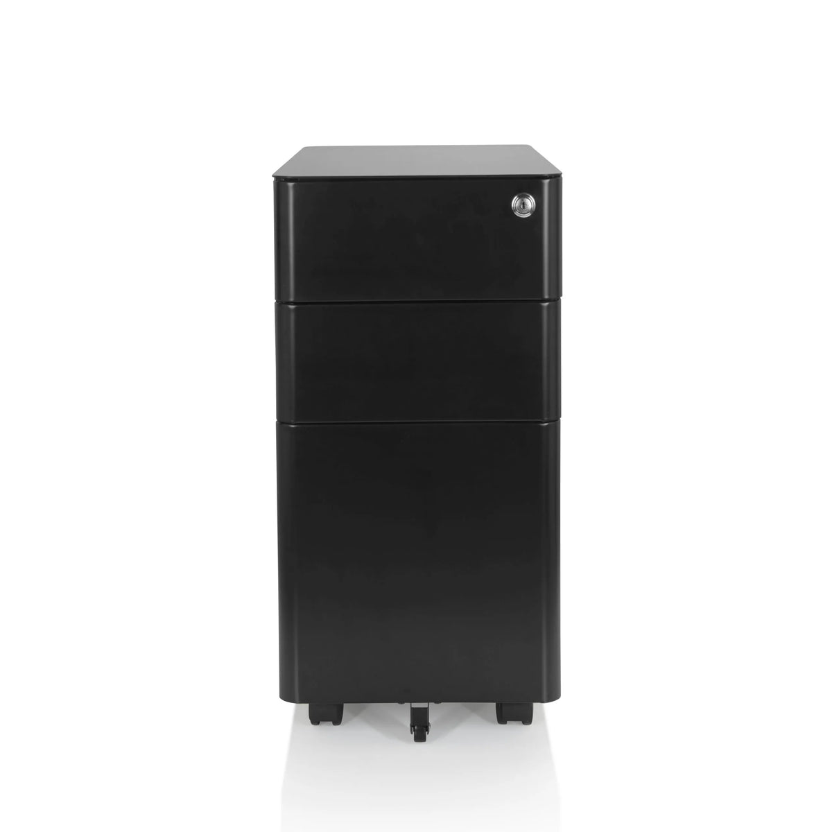 Black metal Mobile Drawer Unit COLOR I with three drawers and four castors by hjh OFFICE – 360-degree view (front view 0°)