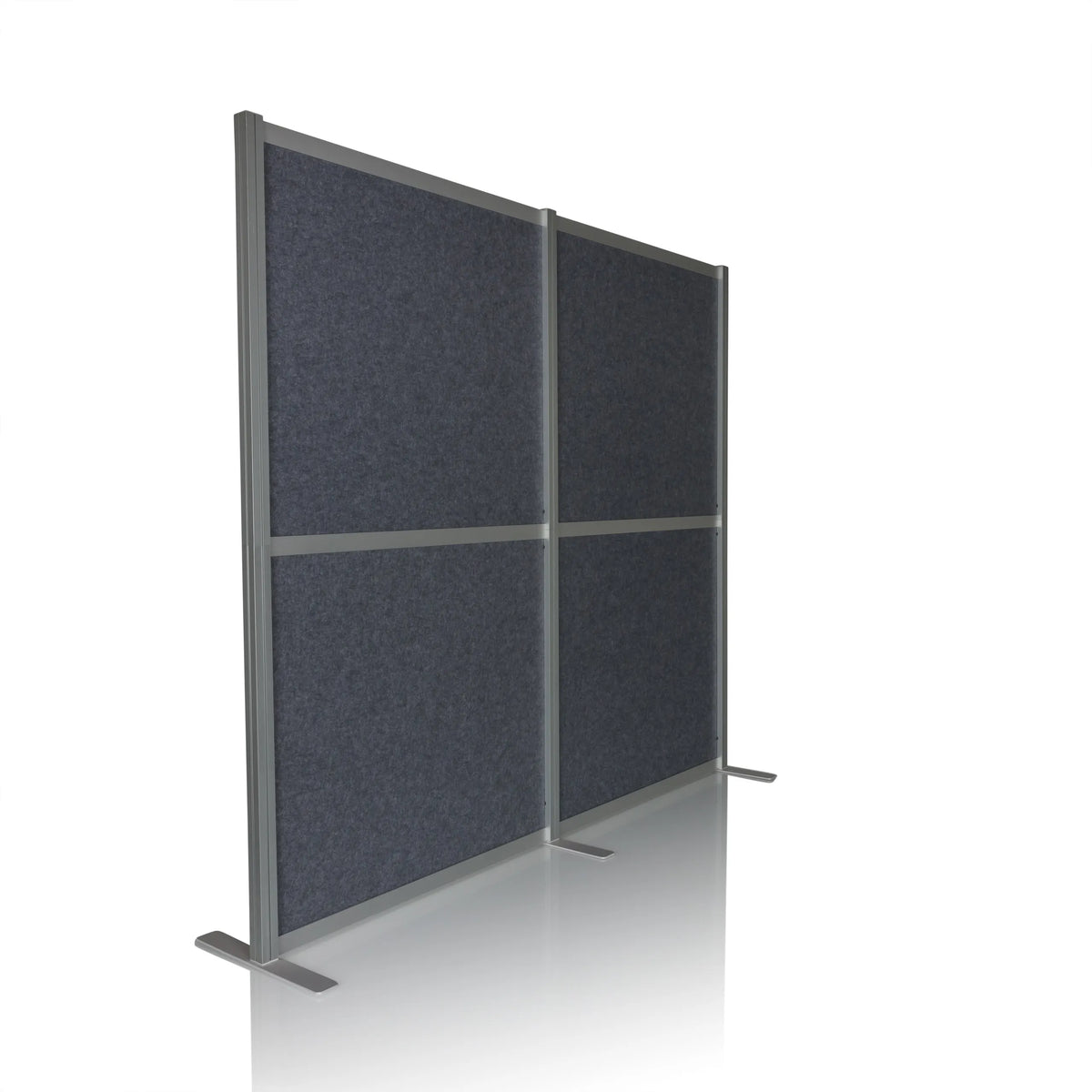Grey Partition wall FLEXMIUT MODUL with aluminium frame and feet by hjh OFFICE – 360-degree view (front three-quarter view 45°)