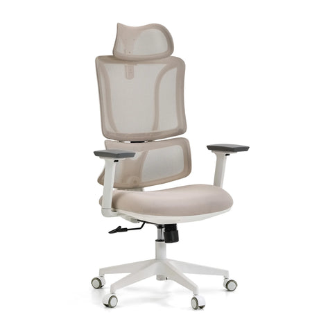 Profi-Bürostuhl ERGOMY W in Beige mit beigem Netzbezug und weißem Rahmen von MyBuero