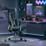 Black Professional Office Chair S100-M301 with mesh backrest and armrests in a gaming room by Sihoo (AI-generated image)