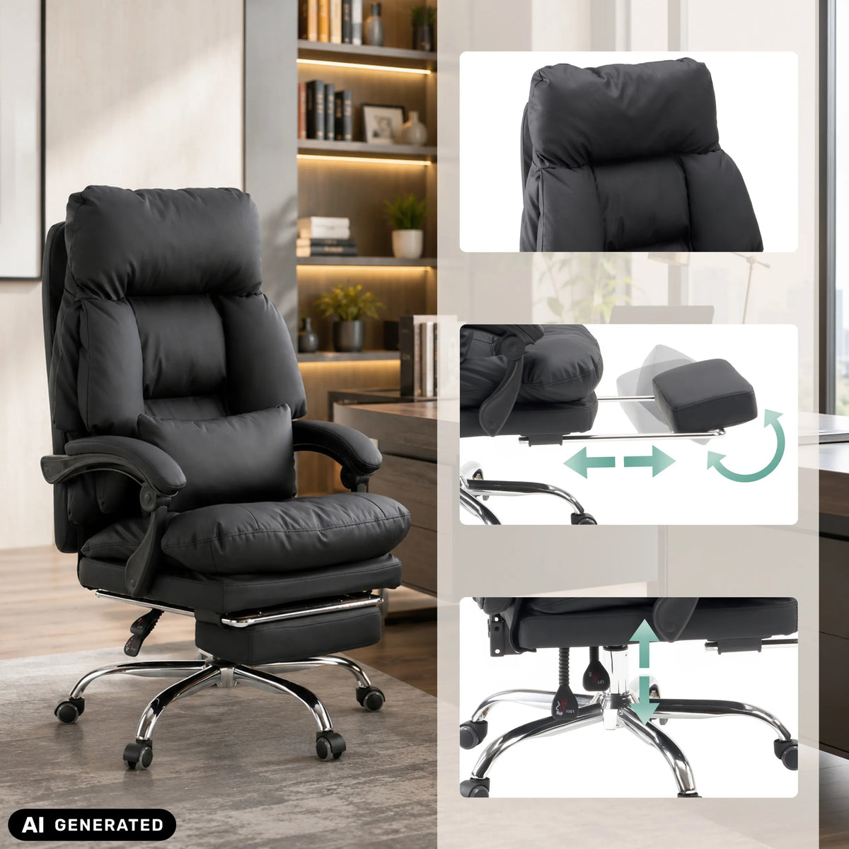 Black Home Office Executive Chair Relax Legoro with extendable footrest and armrests by MyBuero