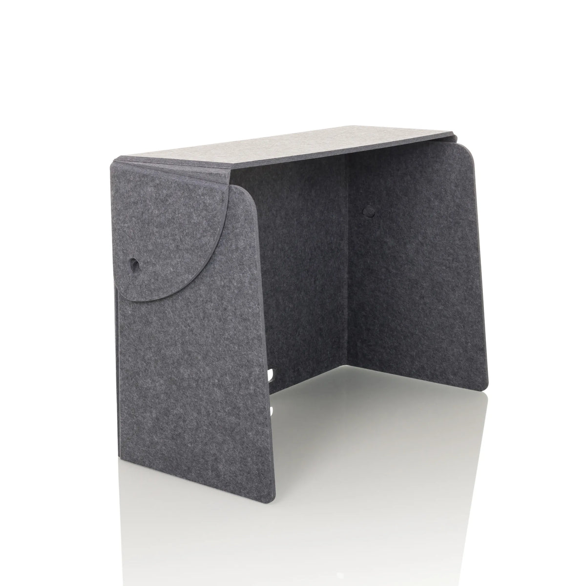 Grey table partition FLEXMIUT FOLD with two horizontal cable outlets by hjh OFFICE – 360-degree view (front three-quarter view 45°)