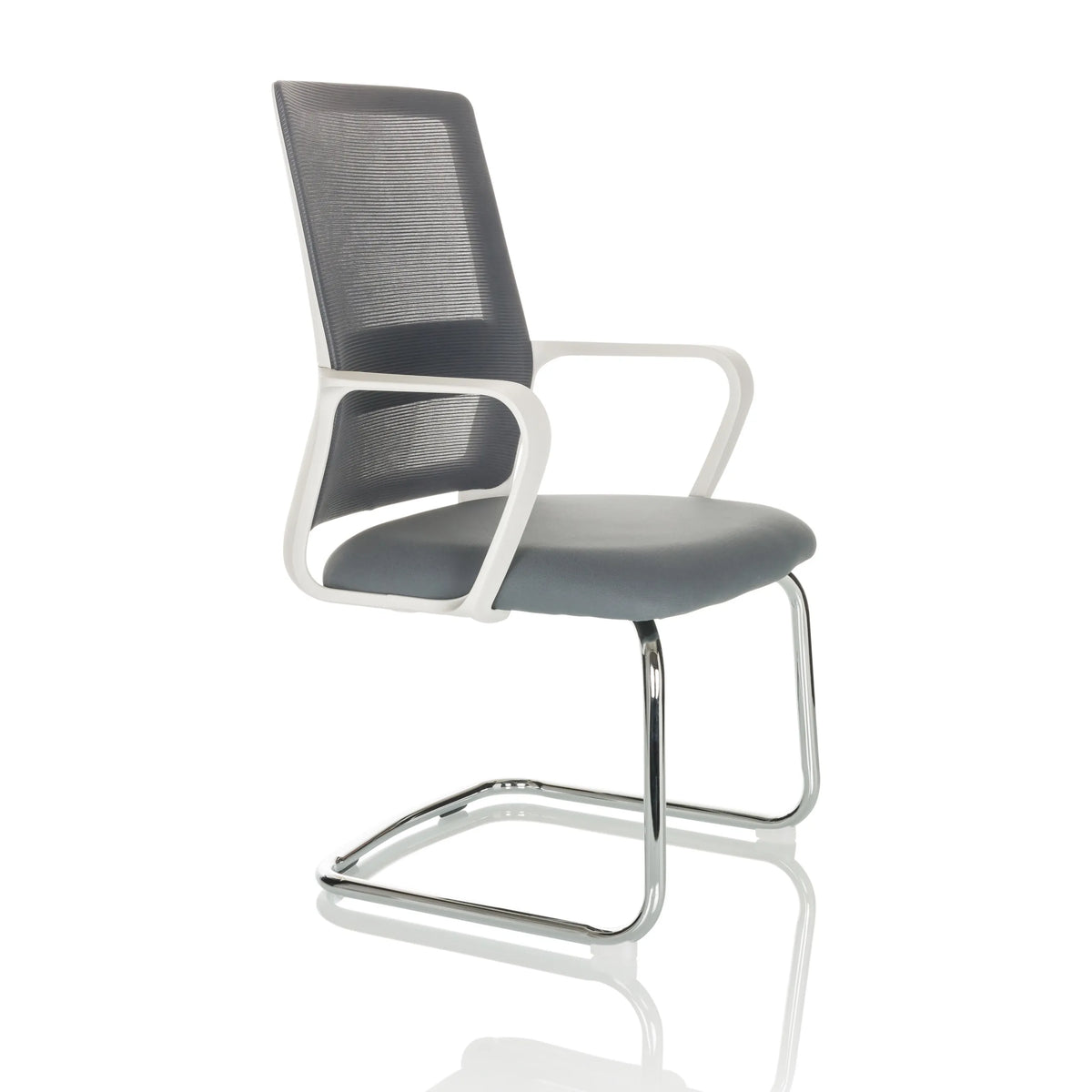 Grey Cantilever chair VISITER W with mesh back, armrests and chrome frame by hjh OFFICE – 360-degree view (front three-quarter view 60°)