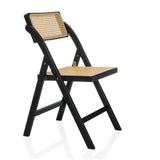 Black Folding chair TUDELA BAMBOO with brown Viennese straw seat and backrest by hjh LIVING – 360-degree view (front three-quarter view 60°)