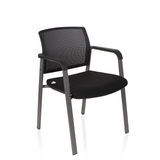 Black Four-legged chair MEET with mesh back and armrests by hjh OFFICE – 360-degree view (front three-quarter view 40°)