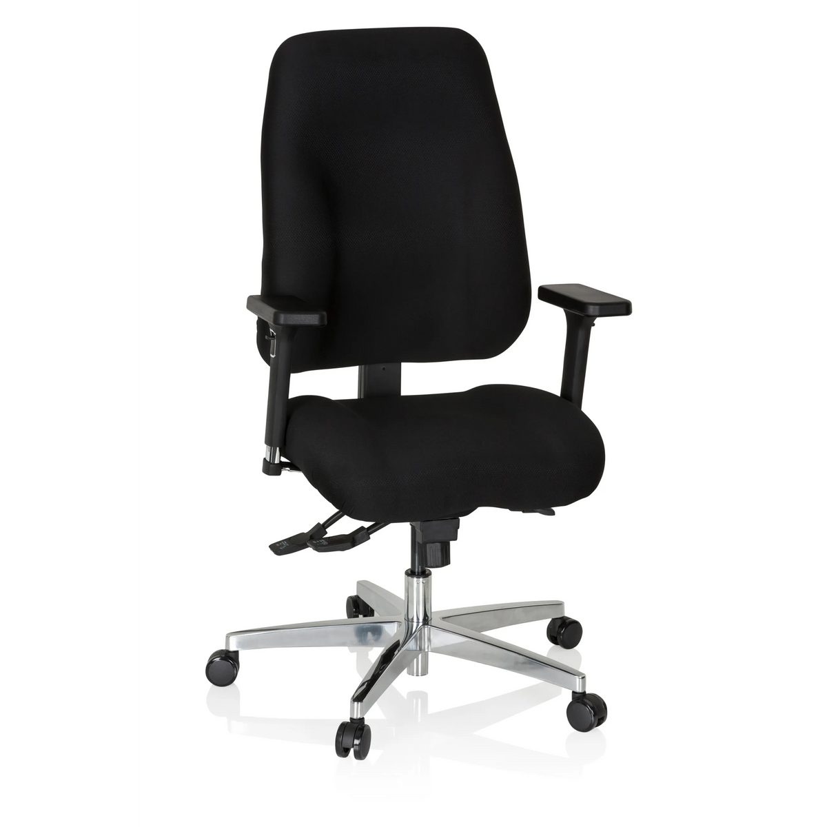 Black Professional Office Chair ZENIT COMFORT with armrests and five-caster base by hjh OFFICE – 360-degree view (front view 20°)