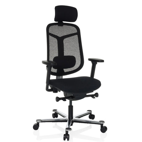 High-End-Bürostuhl BICOLORE HIGH in Schwarz mit Netzrückenlehne und silbernem Fußkreuz von hjh OFFICE