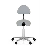 Grey Saddle stool TOP WORK 20 with backrest and five-caster base by hjh OFFICE – 360-degree view (front view 0°)