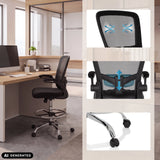 Counter chair VENDO WORK in black with detailed views of the backrest and castors by hjh OFFICE (AI-generated image)