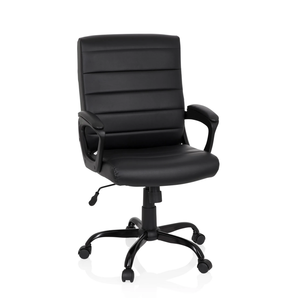 Black Home Office Executive Chair ERGOSMOOTH BIG with quilted upholstery and five-caster base by hjh OFFICE – 360-degree view (front view 20°)