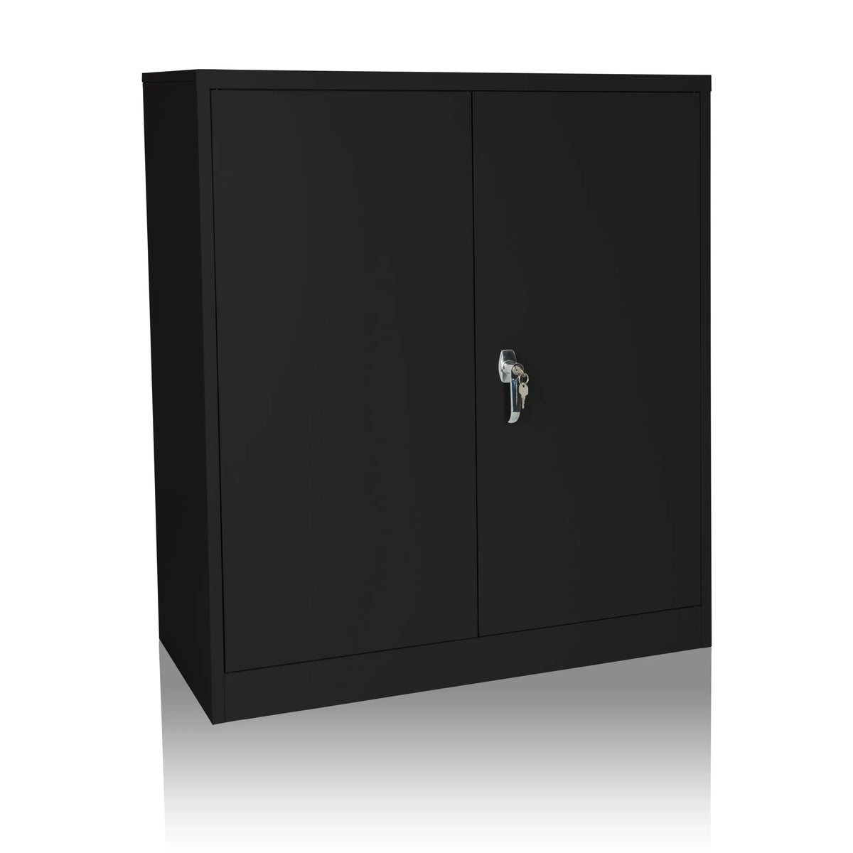 Black filing cabinet COLOR AS 105 with two doors and a silver handle by hjh OFFICE – 360-degree view (front view 15°)