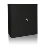 Black filing cabinet COLOR AS 105 with two doors and a silver handle by hjh OFFICE – 360-degree view (front view 15°)