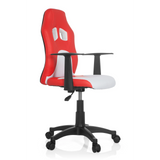 Red and white TEEN GAME AL swivel chair for children with armrests and black five-caster base by hjh OFFICE – 360-degree view (front three-quarter view 60°)