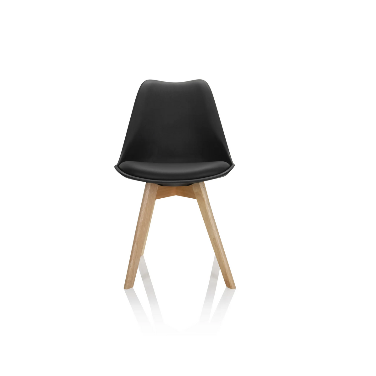 Black Shell chair SCANDI 4 with four light wood legs by hjh OFFICE – 360-degree view (front view 0°)