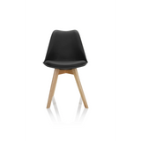 Black Shell chair SCANDI 4 with four light wood legs by hjh OFFICE – 360-degree view (front view 0°)
