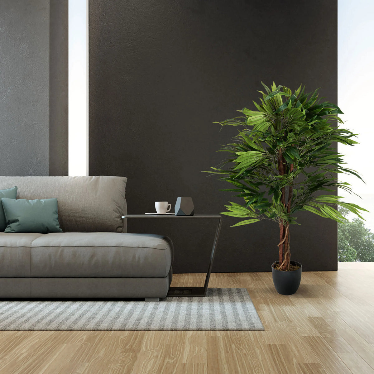 Artificial plant MANGO in green with a black outer pot by hjh OFFICE