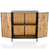 Open compartment with a shelf of the SANTJAGO BLACK SUN XL Chest of drawers in wood look with black frame by hjh LIVING