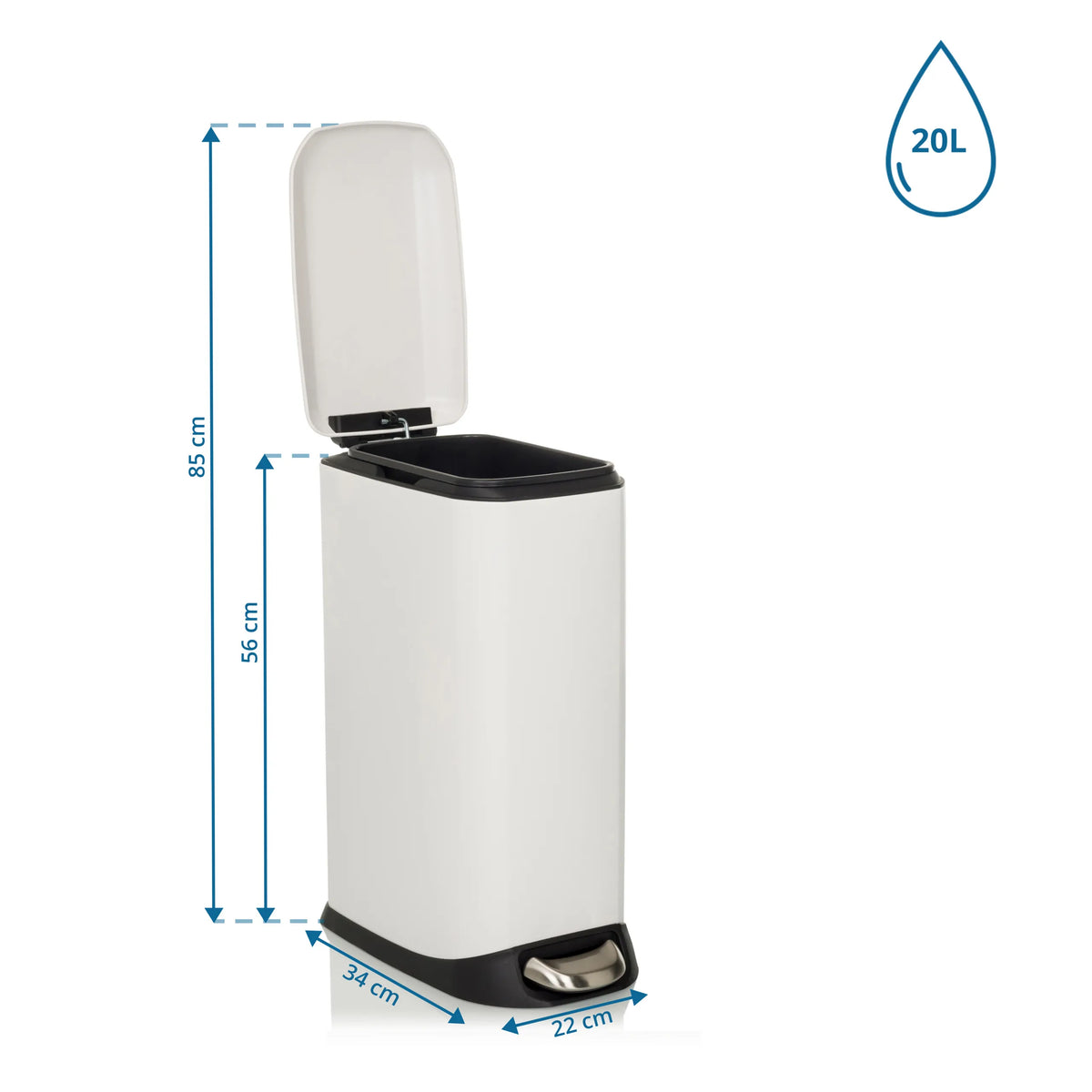 Dimensional drawing of the CLEAN SLIM wastepaper with a 20 l volume and a height of 85 cm by hjh OFFICE