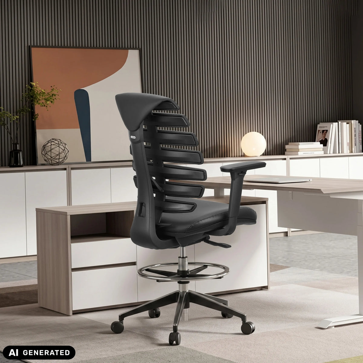 Black leather counter chair ERGO LINE II WORK with backrest and foot ring by hjh OFFICE (AI-generated image)