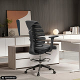 Black leather counter chair ERGO LINE II WORK with backrest and foot ring by hjh OFFICE (AI-generated image)